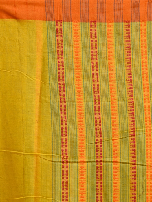 Yellow hand woven Cotton saree with temple border 2