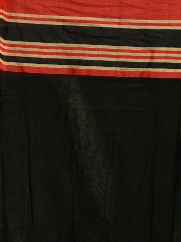 Black hand woven soft Cotton saree with Red border 2