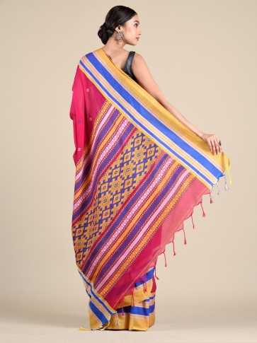 Rani Pure Cotton Hand woven saree with Multicolor border 1