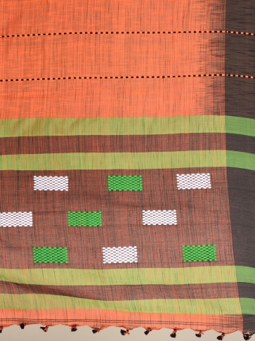 Rust Pure Cotton Hand woven saree with Black border 2