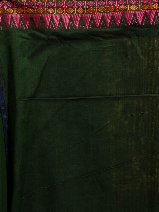 Green pure Cotton Hand woven saree with temple border 2
