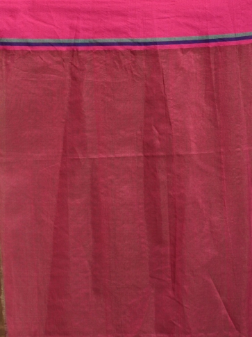 Beige Blended Cotton hand woven saree with Pink border 2