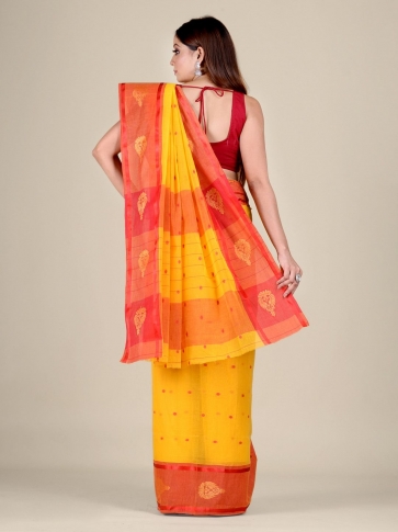 Yellow Cotton hand woven Tant saree with nakshi border 2