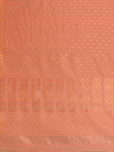 Orange Silk Cotton handwoven soft Jamdani saree with zari work 2