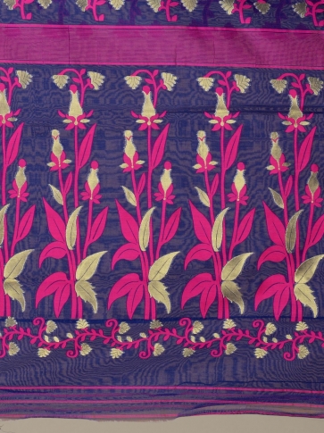 Blue and Magenta Silk Cotton handwoven soft Jamdani saree 2