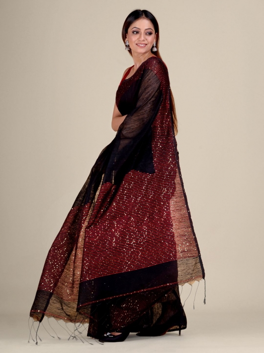 Black Silk Matka handwoven saree with sequiens 1
