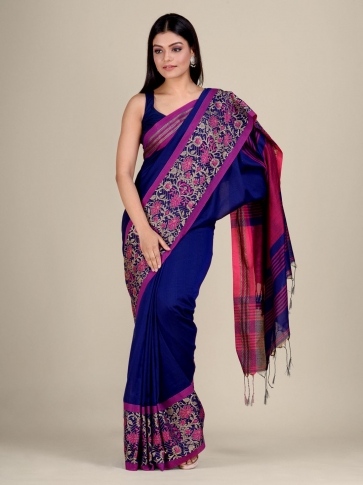 Blue Cotton handwocen soft saree with naksha weaving 1