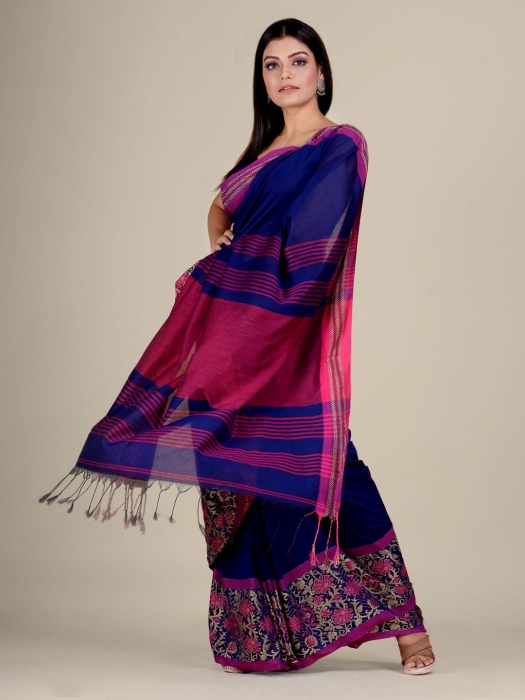Blue Cotton handwocen soft saree with naksha weaving 2