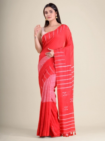 Red handwoven soft cotton saree