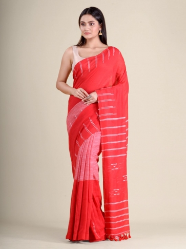 Red handwoven soft cotton saree 1