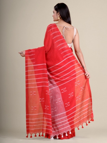 Red handwoven soft cotton saree 2