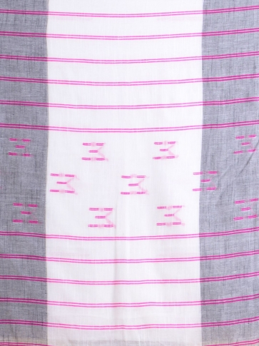White and Grey handwoven soft cotton saree 2