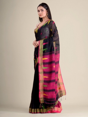 Black handwoven soft cotton saree 1