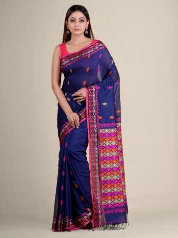 Blue soft Cotton handwoven saree with allover buti 1