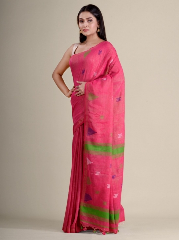 Pink soft Cotton handwoven saree with allover buti 0