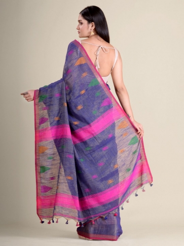 Blue soft Cotton handwoven saree with allover buti 1