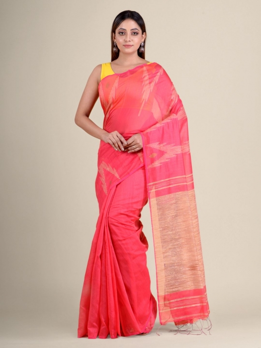 Pink soft Cotton handwoven saree with gicha in pallu