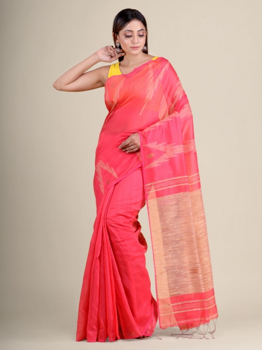 Pink soft Cotton handwoven saree with gicha in pallu 1
