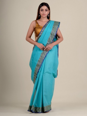 Blue handwoven cotton saree