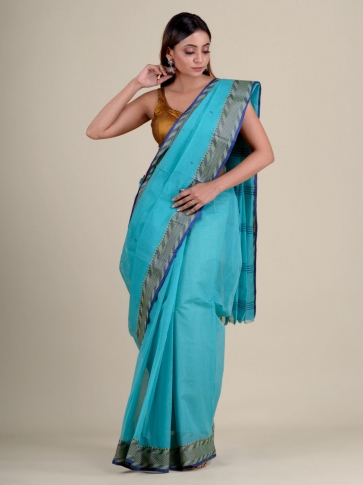 Blue handwoven cotton saree 1