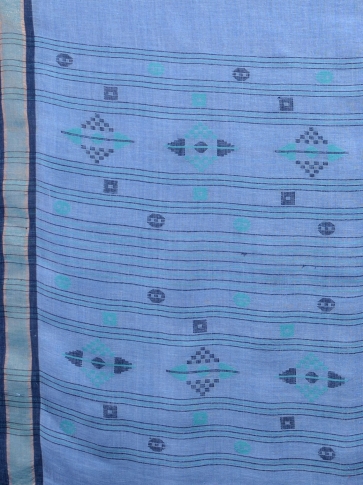 Blue handwoven pure linen saree 1