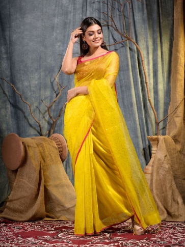 Yellow Silk Matka handwoven saree with sequine 2