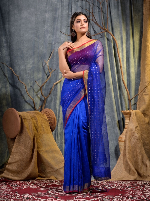 Blue Silk Matka handwoven saree with sequine