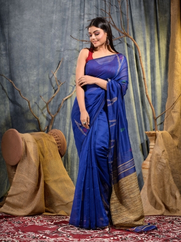 Blue Blended Cotton handwoven saree 2