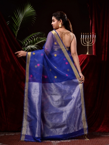 Blue Blended Silk Handwoven Jamdani Work Saree 2