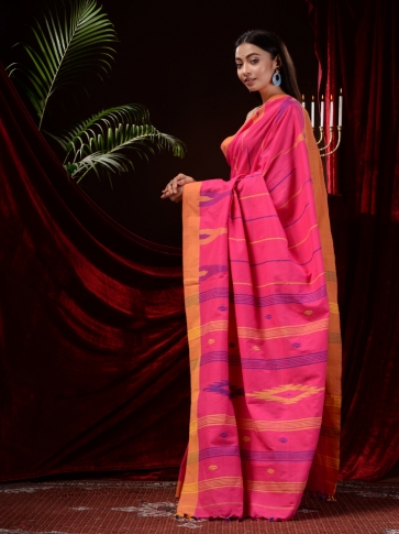 Pink Pure Cotton Hand Woven Jamdani work Handloom Saree 2