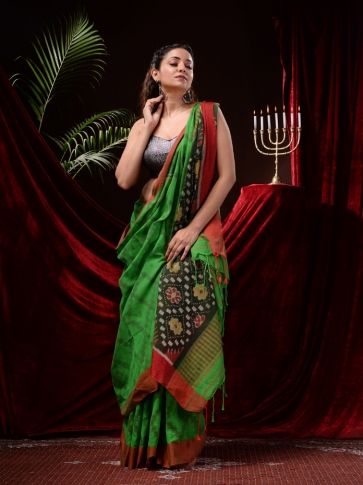 Green Pure Cotton Hand Woven Jamdani work Handloom Saree