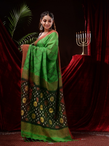 Green Pure Cotton Hand Woven Jamdani work Handloom Saree 0