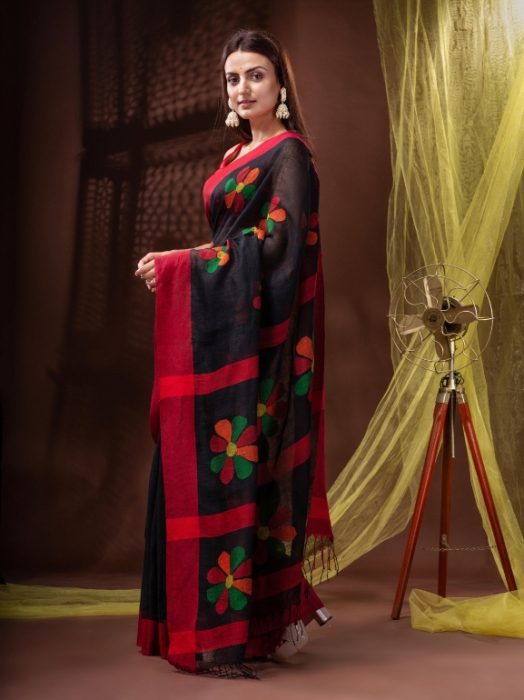 Pure Linen Bengal Handloom  Jamdani Work Saree 2