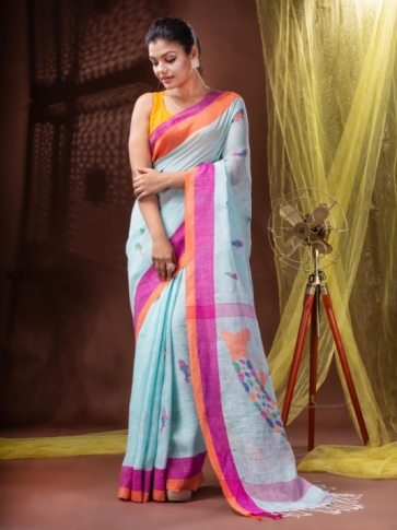 Pure Linen Bengal Handloom Saree