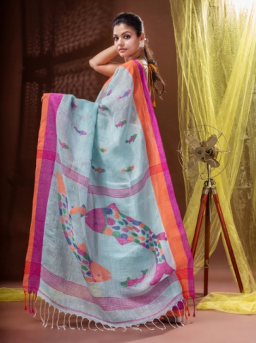 Pure Linen Bengal Handloom Saree 2
