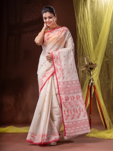 Pure Cotton Bengal Handloom  Jamdani Work Saree