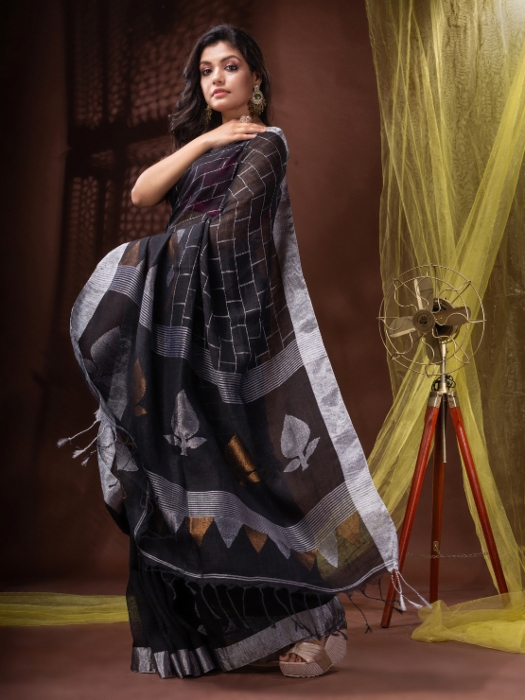 Pure Linen Bengal Handloom  Jamdani Work Saree 1