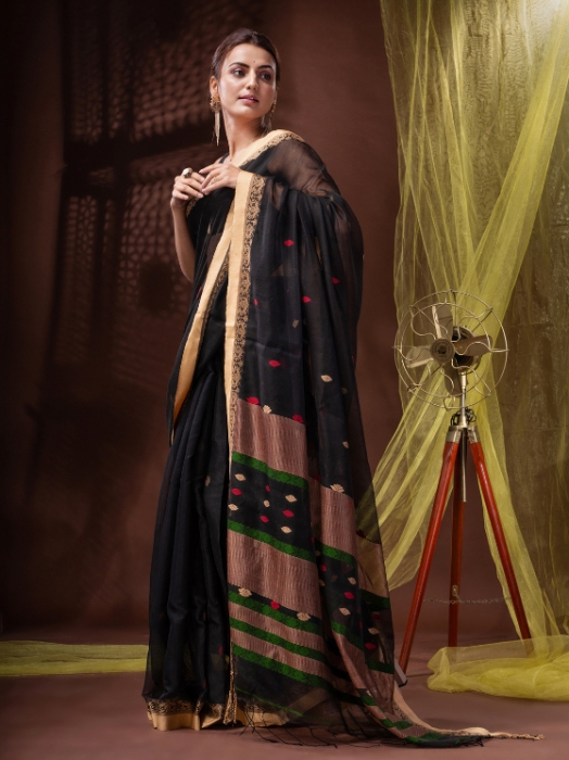 Silk Cotton Bengal Handloom Jamdani Work Saree