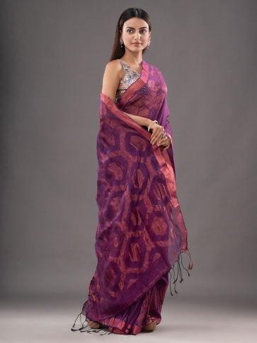 Pure Linen Hnad woven Saree with Zari work 0