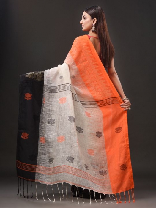 Pure Linen Handwoven Jamdani work Saree 2