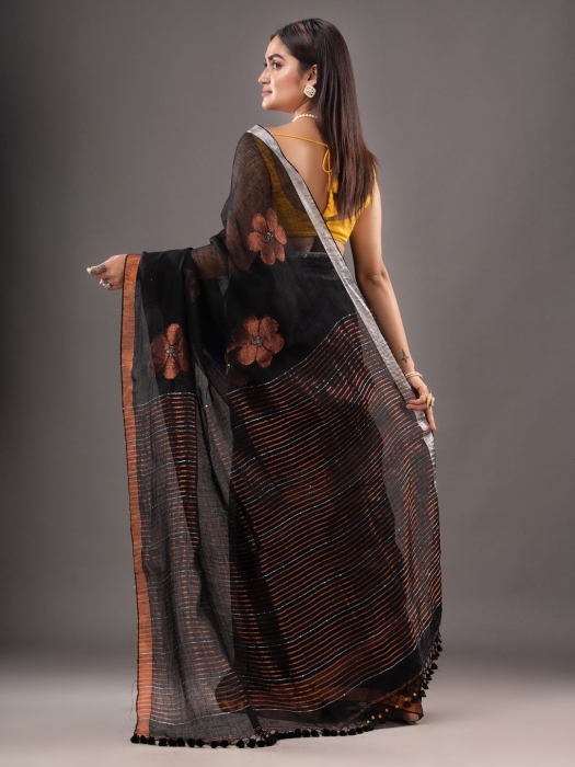 Pure Linen Hnad woven Saree with Zari work 2