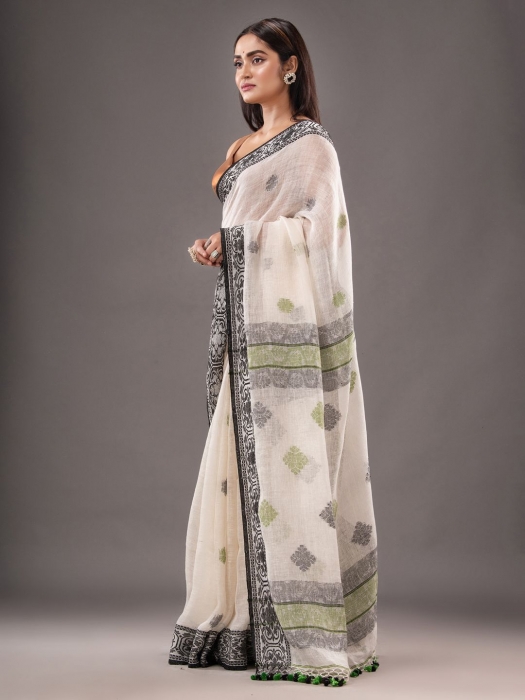 Pure Linen Hnad woven Saree with Zari work 2