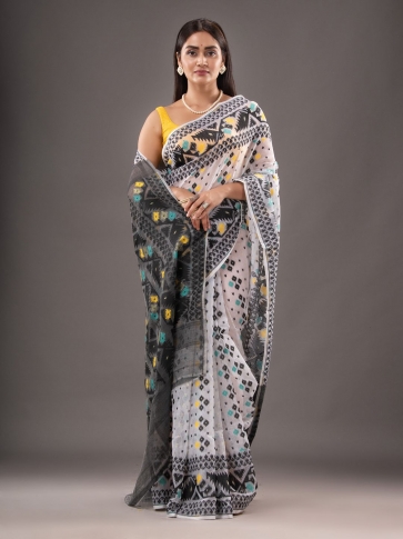 Silk Cotton  buti work  Jamdani Saree