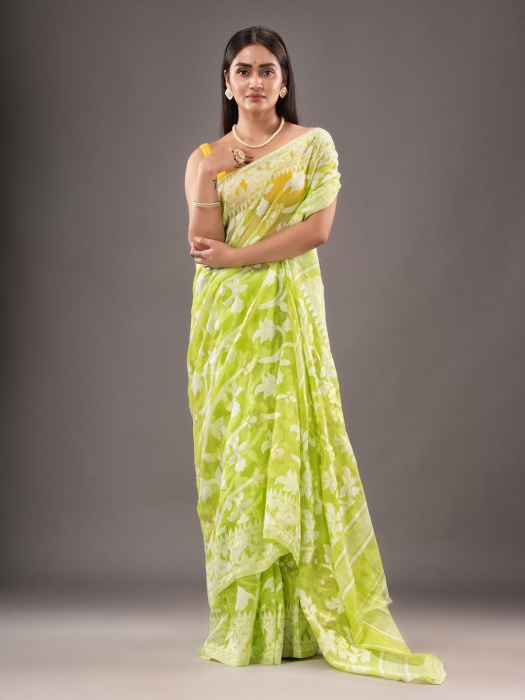 Jamdani Cotton Silk Saree Color Yellow - Rebistore