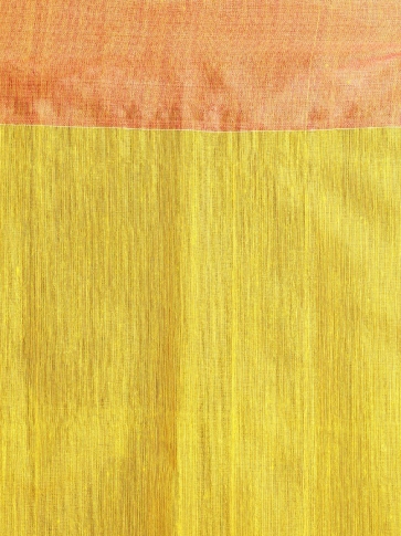 Yellow Hand woven Blended Cotton Saree With Zari Butta 2