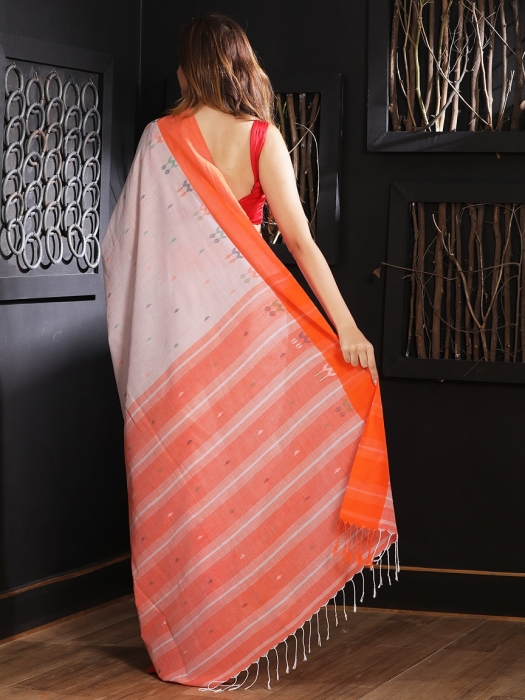 Pale Pink hand woven Pure Cotton Saree With Woven Border 1