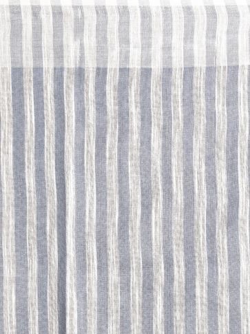 White Hand woven Blended Cotton Saree With Grey Stripes 2