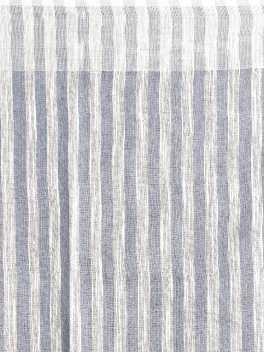White Hand woven Blended Cotton Saree With Grey Stripes 2